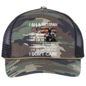 I Am A Veteran I Love Freedom My Country Funny Veteran Gift Retro Rope Trucker Hat Cap