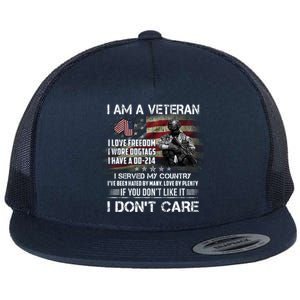 I Am A Veteran I Love Freedom My Country Funny Veteran Gift Flat Bill Trucker Hat