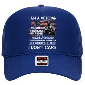 I Am A Veteran I Love Freedom My Country Funny Veteran Gift High Crown Mesh Back Trucker Hat