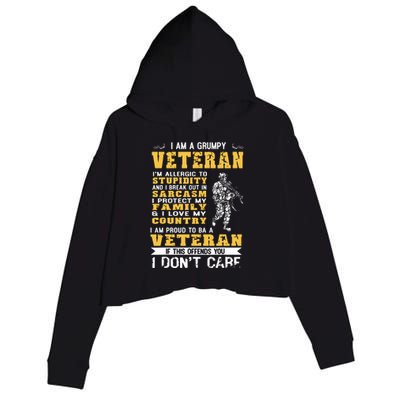 I Am A Grumpy Veteran Proud To Be Veteran Crop Fleece Hoodie