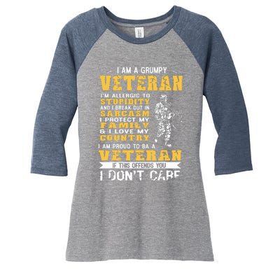 I Am A Grumpy Veteran Proud To Be Veteran Women's Tri-Blend 3/4-Sleeve Raglan Shirt