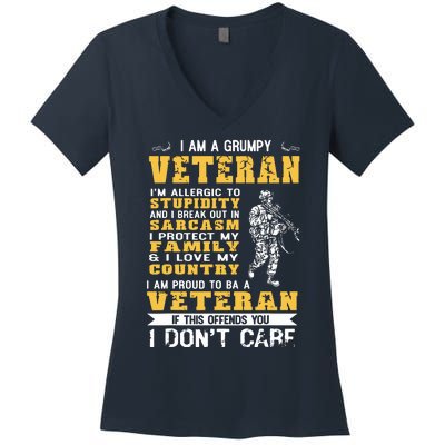 I Am A Grumpy Veteran Proud To Be Veteran Women's V-Neck T-Shirt