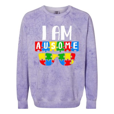 I Am Ausome Autism Puzzle Autism Awareness Month Colorblast Crewneck Sweatshirt