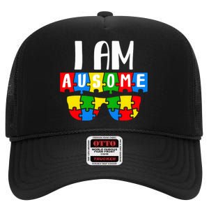 I Am Ausome Autism Puzzle Autism Awareness Month High Crown Mesh Back Trucker Hat