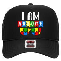 I Am Ausome Autism Puzzle Autism Awareness Month High Crown Mesh Back Trucker Hat