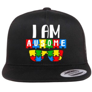 I Am Ausome Autism Puzzle Autism Awareness Month Flat Bill Trucker Hat