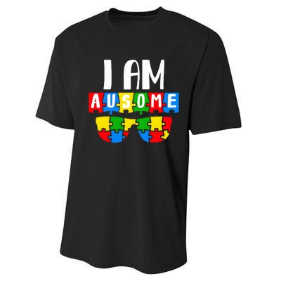 I Am Ausome Autism Puzzle Autism Awareness Month Performance Sprint T-Shirt