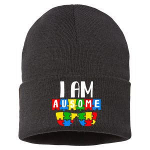 I Am Ausome Autism Puzzle Autism Awareness Month Sustainable Knit Beanie