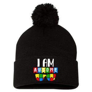 I Am Ausome Autism Puzzle Autism Awareness Month Pom Pom 12in Knit Beanie