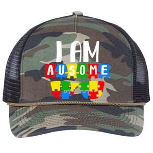 I Am Ausome Autism Puzzle Autism Awareness Month Retro Rope Trucker Hat Cap