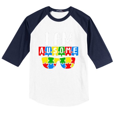 I Am Ausome Autism Puzzle Autism Awareness Month Baseball Sleeve Shirt