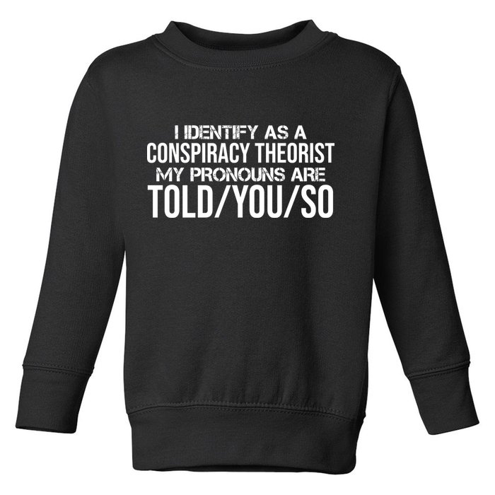 Identify As A Conspiracy Theorist Pronouns Are Told You So Toddler Sweatshirt