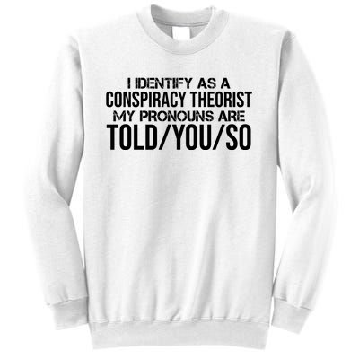 Identify As A Conspiracy Theorist Pronouns Are Told You So Sweatshirt