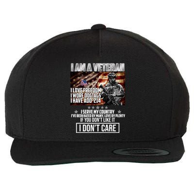 I Am A Veteran If You Don't Like It I Don't Care Wool Snapback Cap