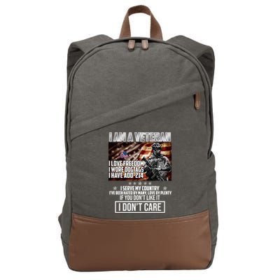I Am A Veteran If You Don't Like It I Don't Care Cotton Canvas Backpack