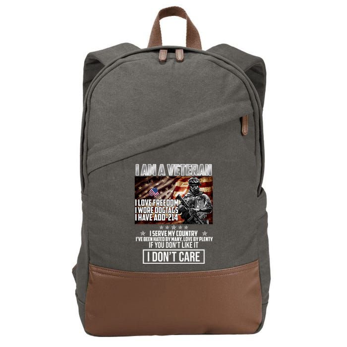 I Am A Veteran If You Don't Like It I Don't Care Cotton Canvas Backpack