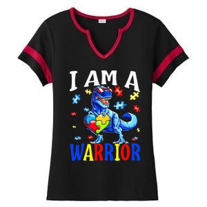 I Am A Warrior Autism Family Dinosaur Autism Awareness Ladies Halftime Notch Neck Tee