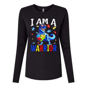 I Am A Warrior Autism Family Dinosaur Autism Awareness Womens Cotton Relaxed Long Sleeve T-Shirt