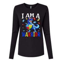 I Am A Warrior Autism Family Dinosaur Autism Awareness Womens Cotton Relaxed Long Sleeve T-Shirt