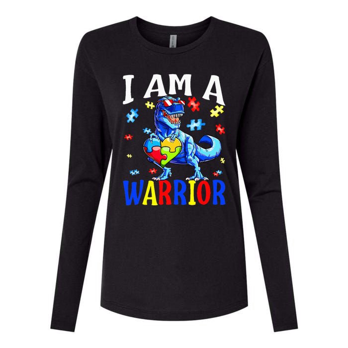 I Am A Warrior Autism Family Dinosaur Autism Awareness Womens Cotton Relaxed Long Sleeve T-Shirt