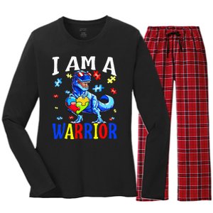 I Am A Warrior Autism Family Dinosaur Autism Awareness Women's Long Sleeve Flannel Pajama Set 