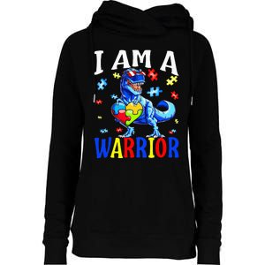 I Am A Warrior Autism Family Dinosaur Autism Awareness Womens Funnel Neck Pullover Hood