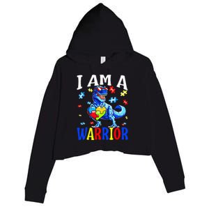 I Am A Warrior Autism Family Dinosaur Autism Awareness Crop Fleece Hoodie