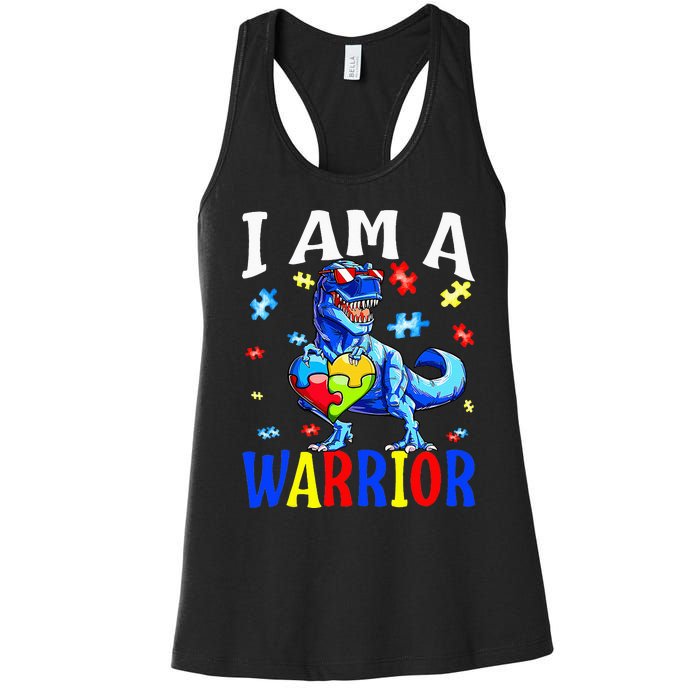 I Am A Warrior Autism Family Dinosaur Autism Awareness Women's Racerback Tank