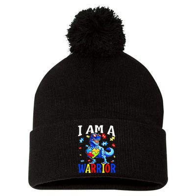 I Am A Warrior Autism Family Dinosaur Autism Awareness Pom Pom 12in Knit Beanie