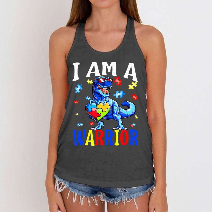 I Am A Warrior Autism Family Dinosaur Autism Awareness Women's Knotted Racerback Tank