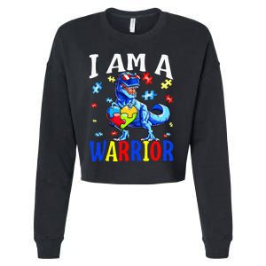 I Am A Warrior Autism Family Dinosaur Autism Awareness Cropped Pullover Crew