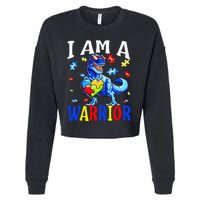 I Am A Warrior Autism Family Dinosaur Autism Awareness Cropped Pullover Crew