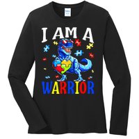 I Am A Warrior Autism Family Dinosaur Autism Awareness Ladies Long Sleeve Shirt