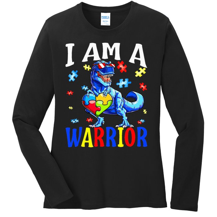 I Am A Warrior Autism Family Dinosaur Autism Awareness Ladies Long Sleeve Shirt