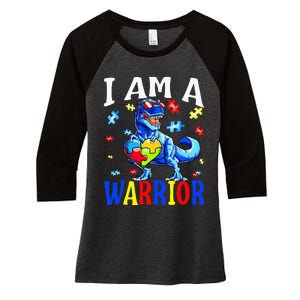 I Am A Warrior Autism Family Dinosaur Autism Awareness Women's Tri-Blend 3/4-Sleeve Raglan Shirt