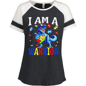 I Am A Warrior Autism Family Dinosaur Autism Awareness Enza Ladies Jersey Colorblock Tee