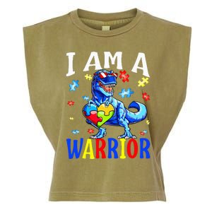 I Am A Warrior Autism Family Dinosaur Autism Awareness Garment-Dyed Women's Muscle Tee