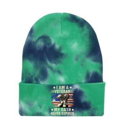 I Am A Veteran My Oath Never Expires Veteran Day Usa Flag Tie Dye 12in Knit Beanie