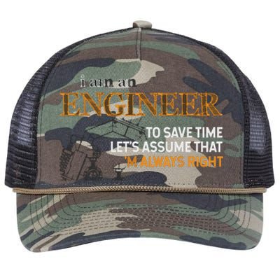 I Am An Engineer To Save Time Im Always Right Funny Gift Retro Rope Trucker Hat Cap