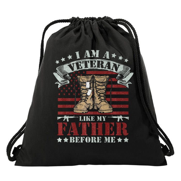 I Am A Veteran Like My Father Before Me American Flag Drawstring Bag