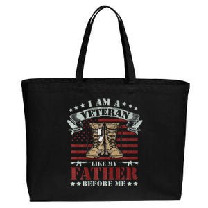 I Am A Veteran Like My Father Before Me American Flag Cotton Canvas Jumbo Tote