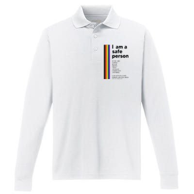 I Am A Safe Person Ally LGBT Proud Gay Lesbian LGBT Month Performance Long Sleeve Polo