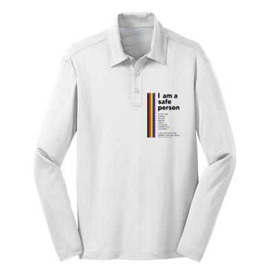 I Am A Safe Person Ally LGBT Proud Gay Lesbian LGBT Month Silk Touch Performance Long Sleeve Polo