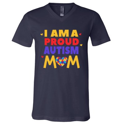 I Am A Proud Autism Mom Autistic Support Awareness V-Neck T-Shirt