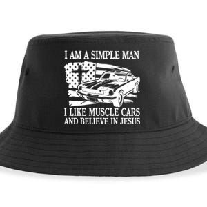 I Am A Simple Man I Like Muscle Cars And Believe In Jesus Sustainable Bucket Hat