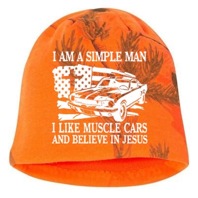 I Am A Simple Man I Like Muscle Cars And Believe In Jesus Kati - Camo Knit Beanie