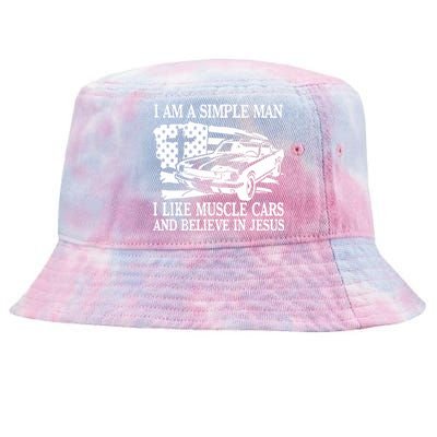 I Am A Simple Man I Like Muscle Cars And Believe In Jesus Tie-Dyed Bucket Hat