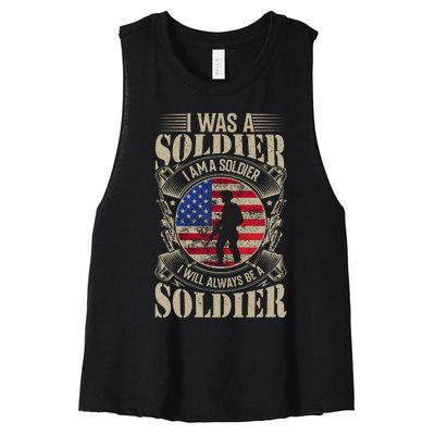 I Am A Soldier USA Veteran T Women's Racerback Cropped Tank