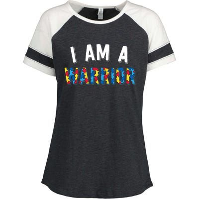 I Am A Warrior Autism Family Gift Puzzle Autism Awareness Gift Enza Ladies Jersey Colorblock Tee