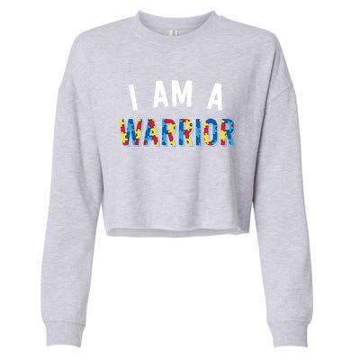 I Am A Warrior Autism Family Gift Puzzle Autism Awareness Gift Cropped Pullover Crew